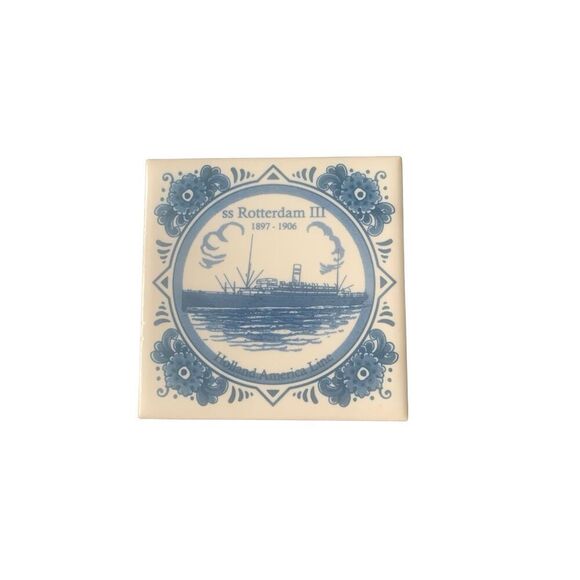 Vintage Holland America Line Delft SS Rotterdam III 97-1906 Ceramic Tile Coaster - Picture 4 of 8